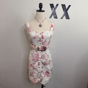 For Love & Lemons Weston Floral Denim Fitted Mini Dress Belted M